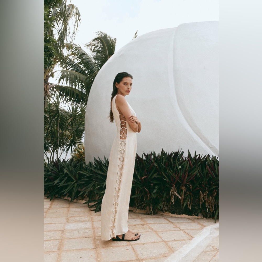 VRG GRL Discoteca Linen Maxi Dress Cream